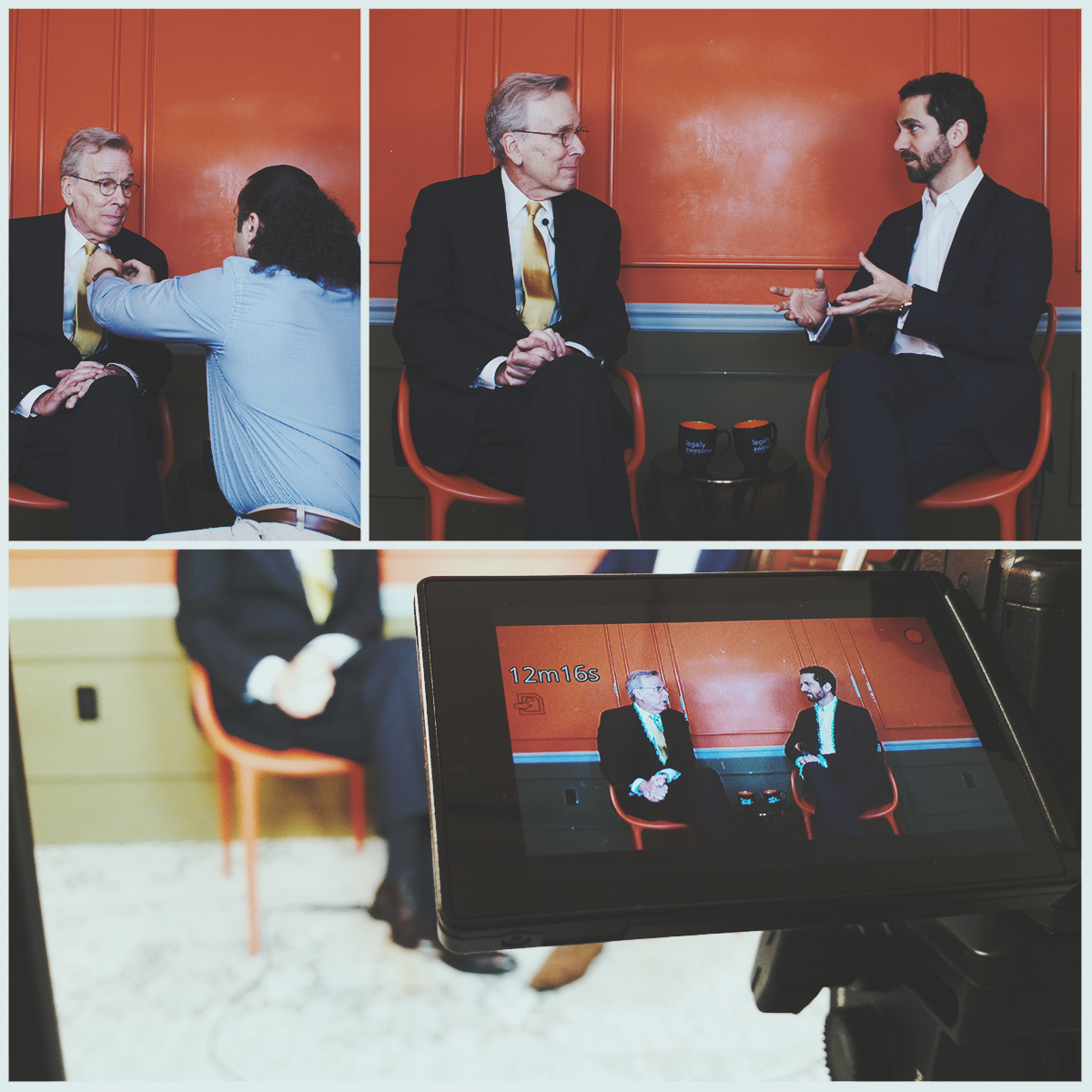 Masar filming an interview with Columbia Law School Professor William Simon