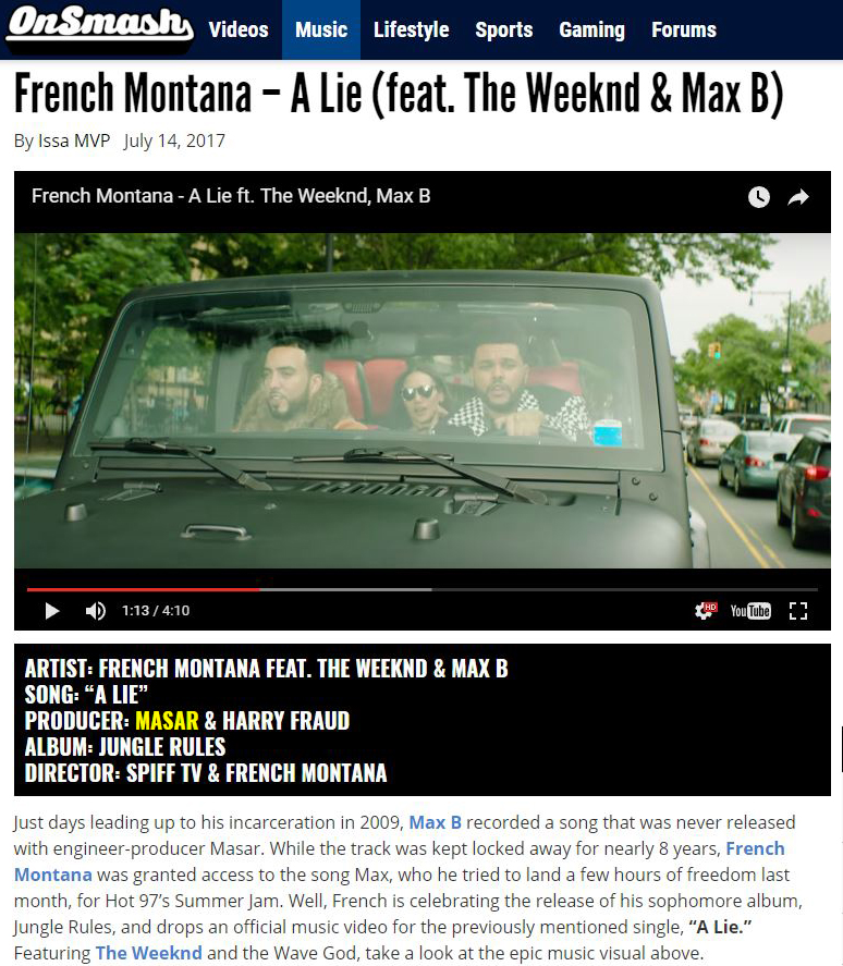 onsmash French Montana The Weeknd Max B A Lie Masar Tv
